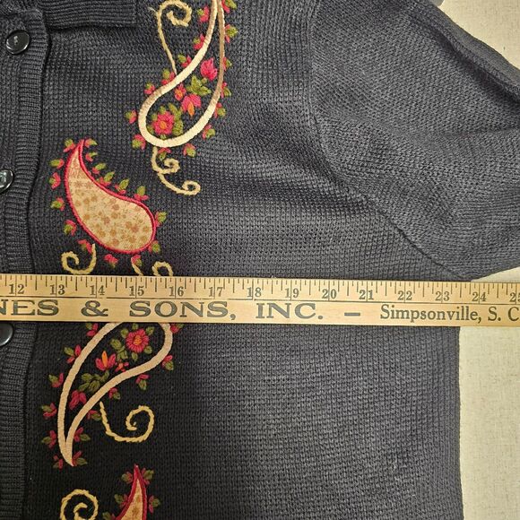 Vintage 90’s Crystal Kobe Cardigan XL Paisley Whimsygoth Dark Cottagecore Office - Picture 5 of 6